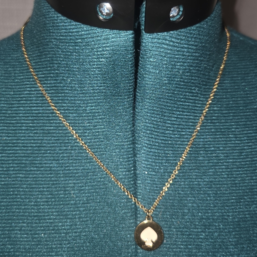 Kate Spade Gold With White Enameled Spade Charm Necklace